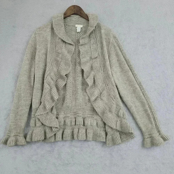 Chico's Wool Mohair Blend Ruffle Knit Cardigan Sweater Size 3/ XL 6CT - Picture 1 of 5